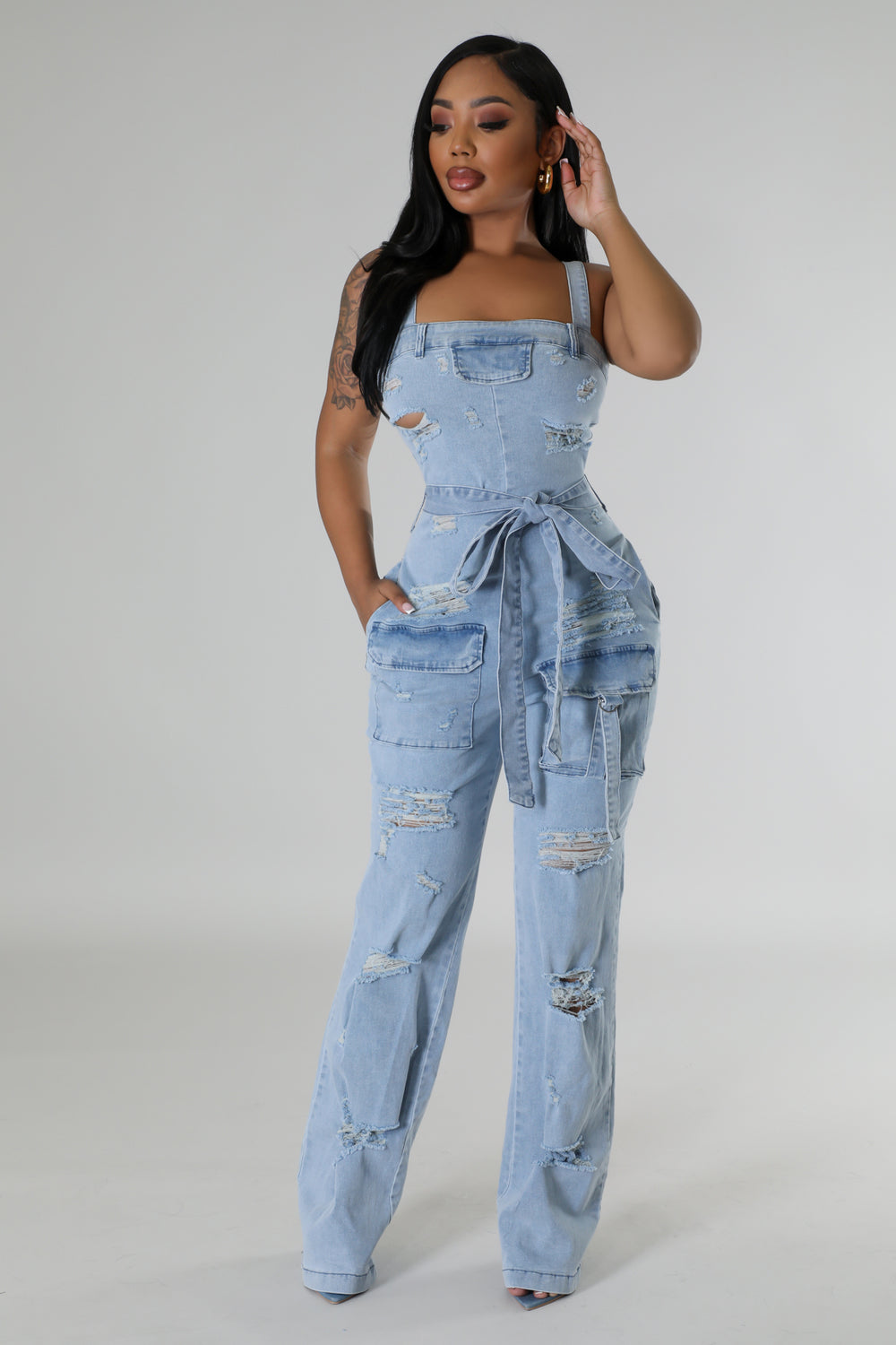 Far From Perfect denim jumpsuit