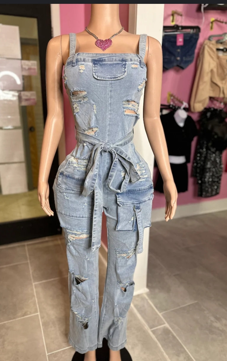 Far From Perfect denim jumpsuit