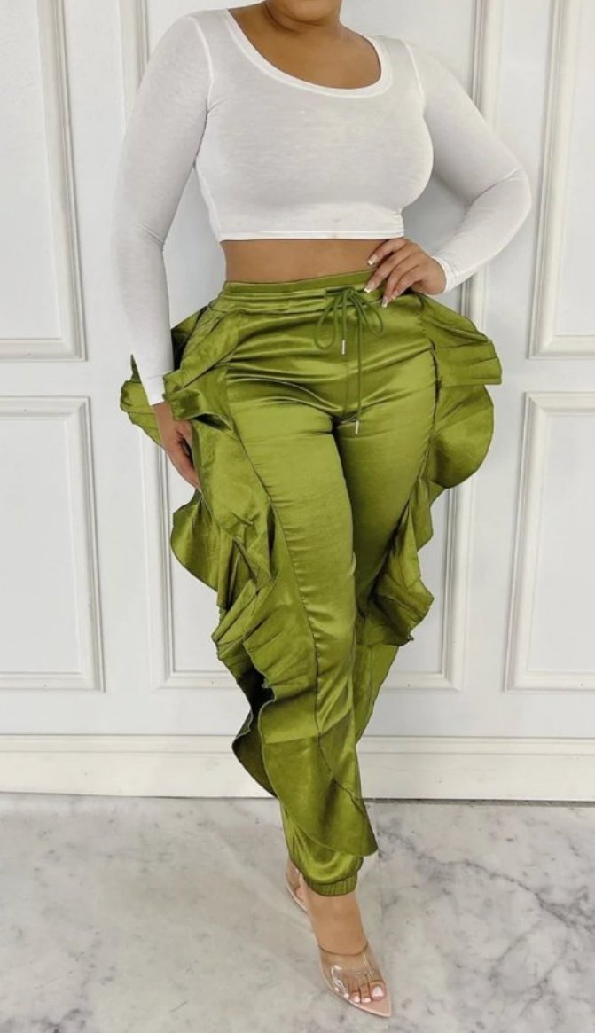 Lotus Flower ruffle pants (olive)