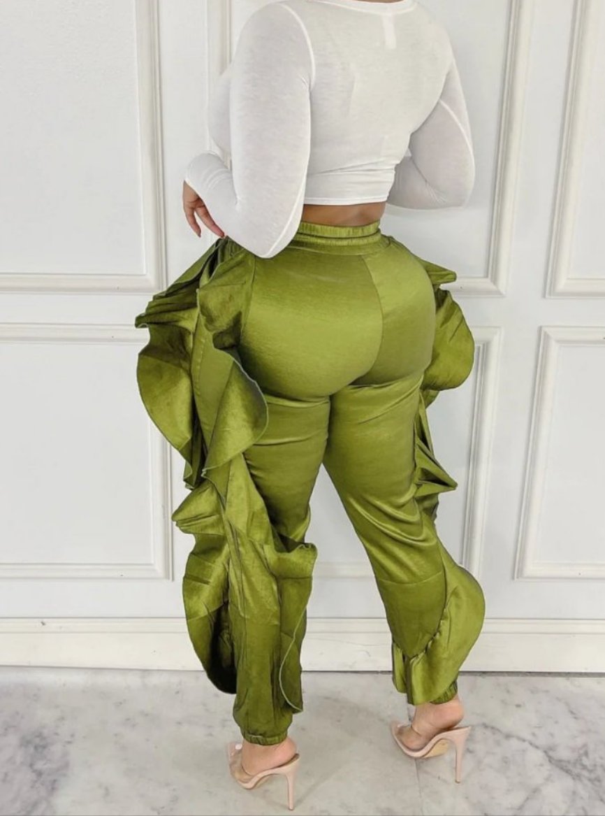 Lotus Flower ruffle pants (olive)