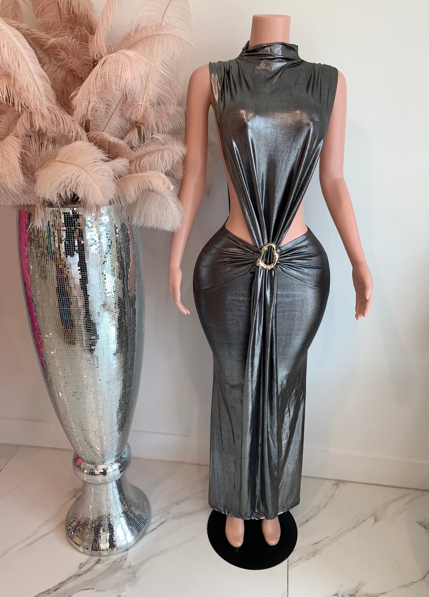 Let's escape metallic maxi dress